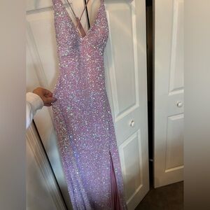 Pink Sequin Gown with Slit
